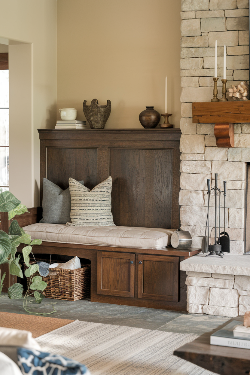 Rustic Wood Beam Mantel: