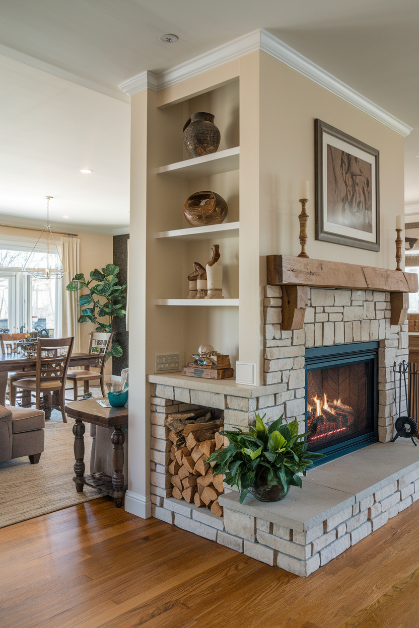 Fireplace with Built-In Shelves