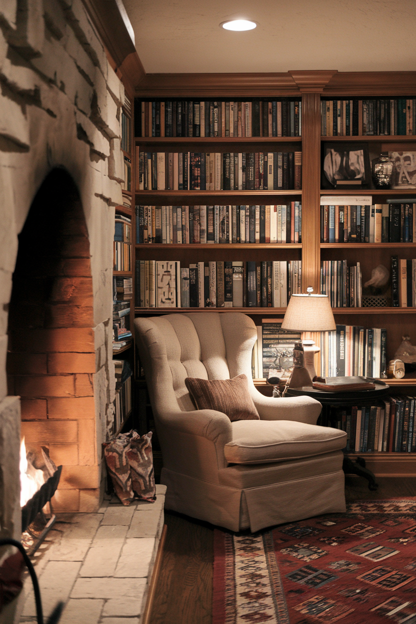 Fireplace with a Cozy Reading Nook