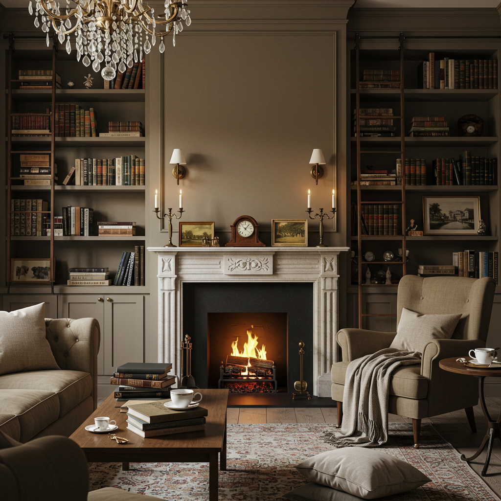 Fireplace with a Library Ladder: