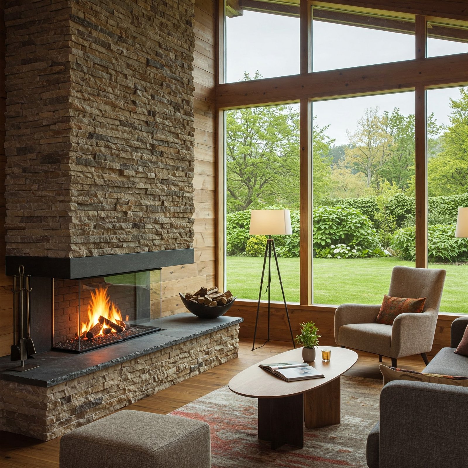 Fireplace with a Window Above