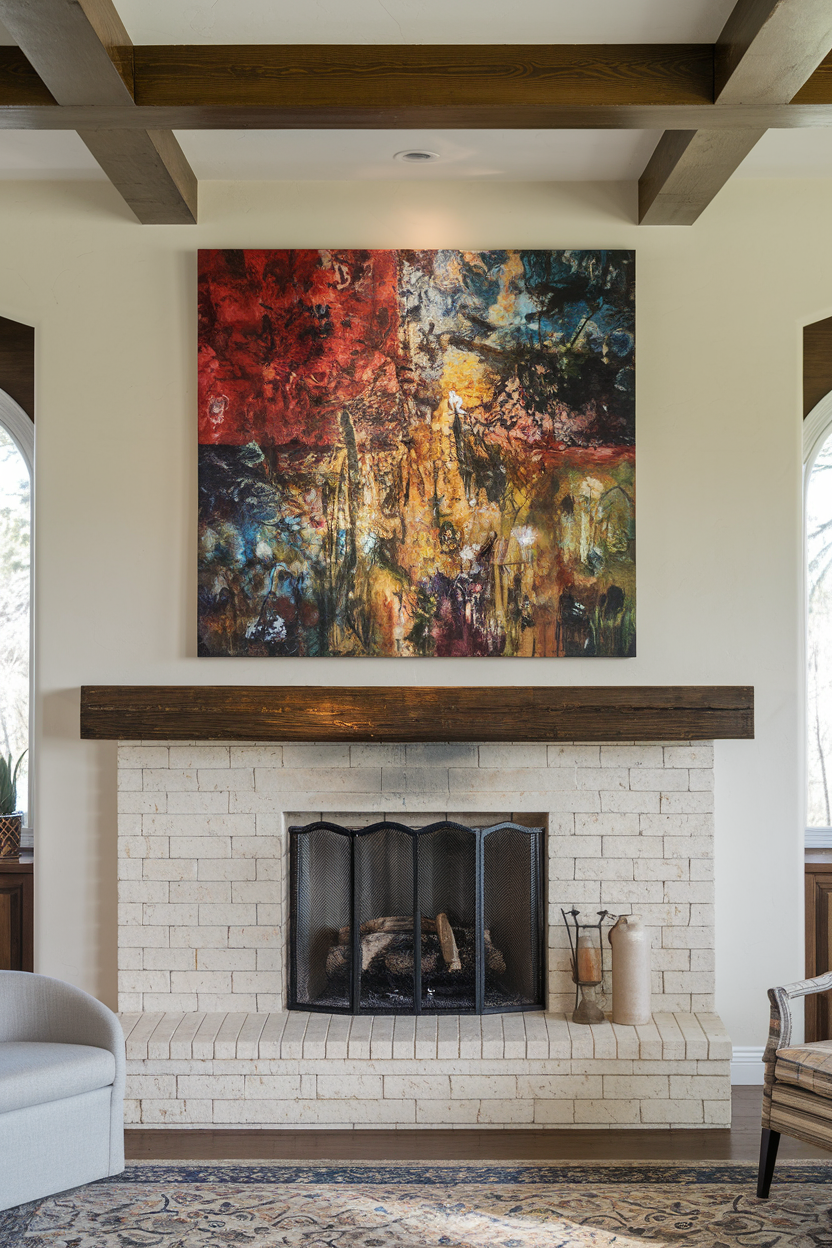 Fireplace with a Hanging Art Piece: 