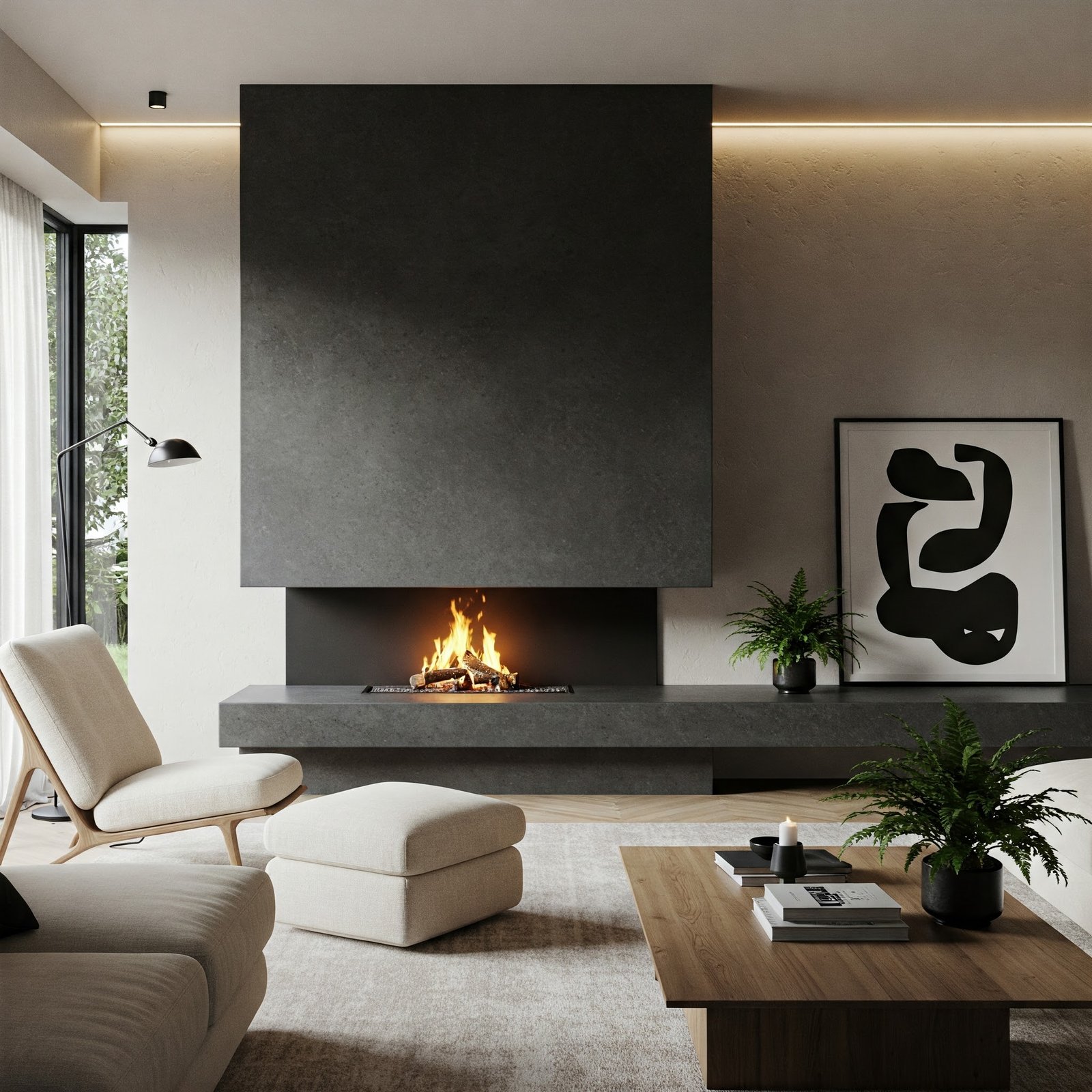 minimalist concrete fireplace 
