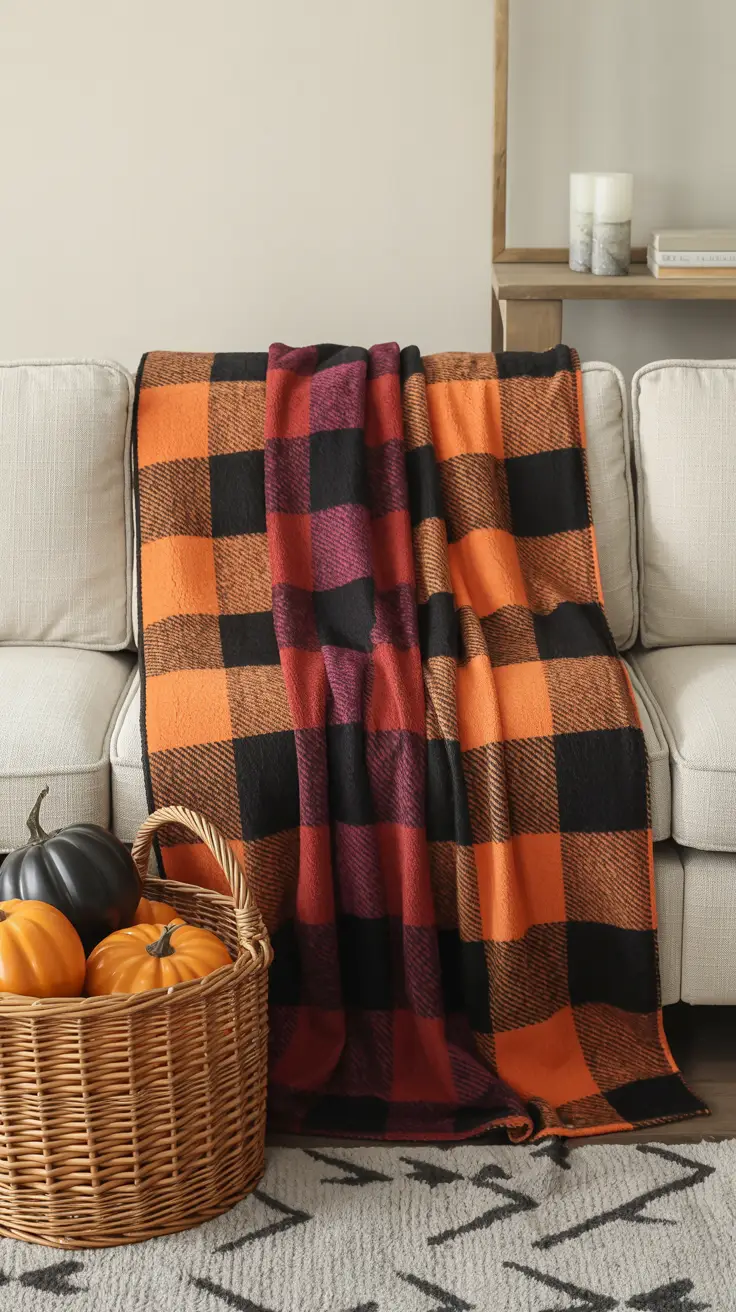 Plaid or Black/Orange Throw Blankets