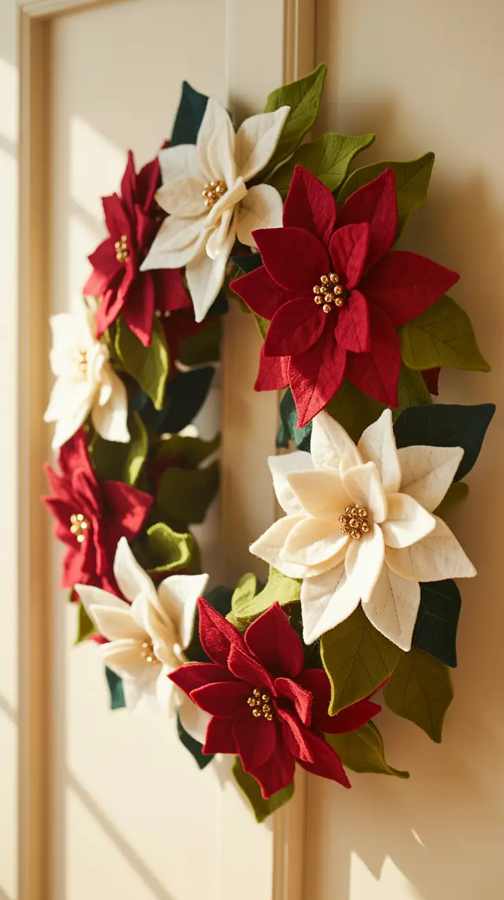 Colorful Felt Poinsettia Wreath
