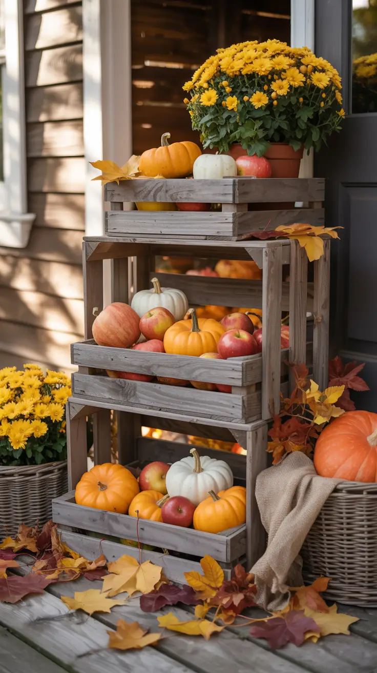 Wooden Crates for a Tiered Pumpkin Display