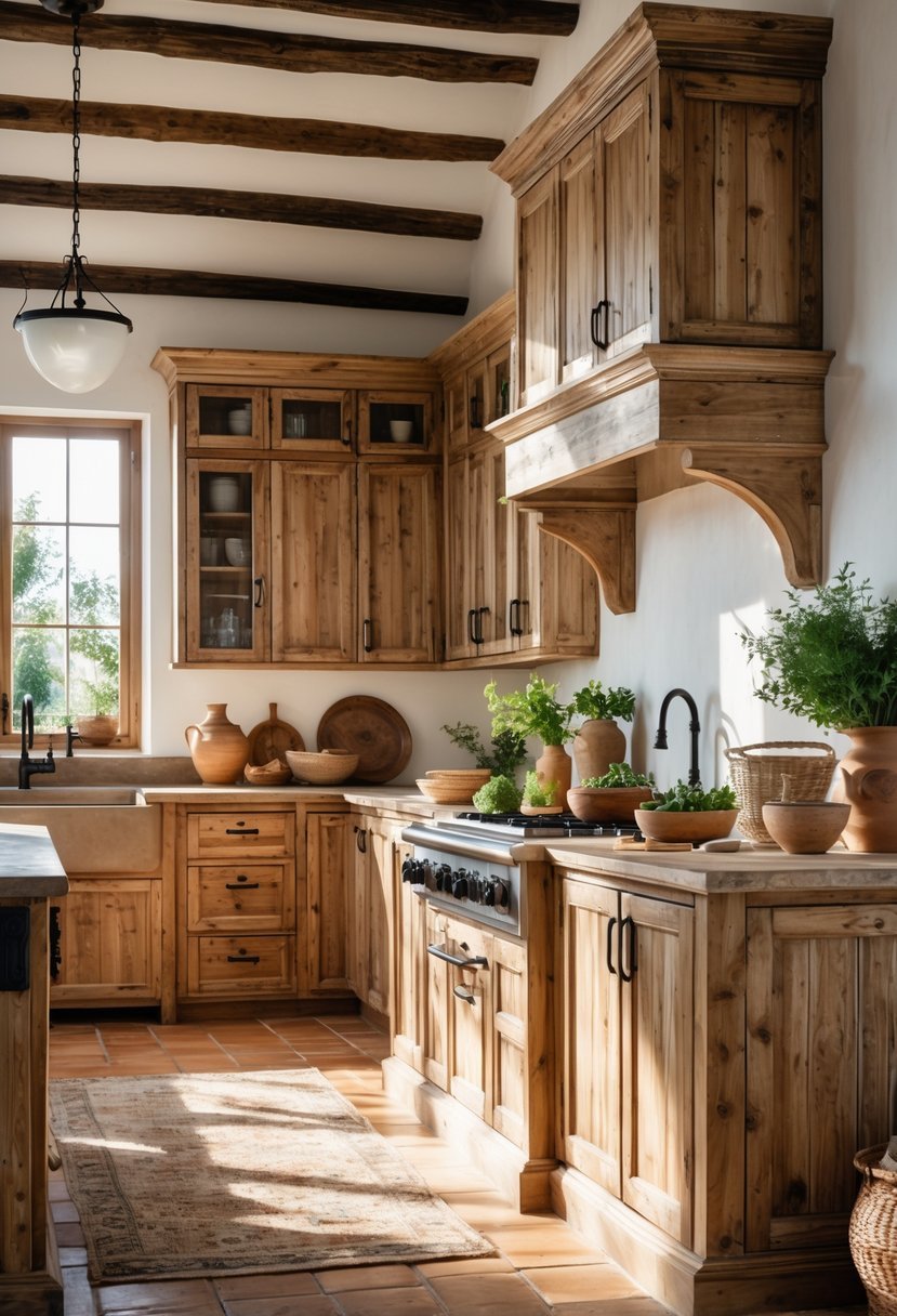 A bright kitchen with wooden cabinets, a large island, and natural light coming through windows.
